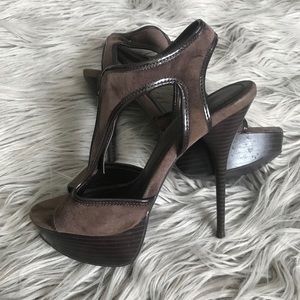 Brown zipper stiletto heels